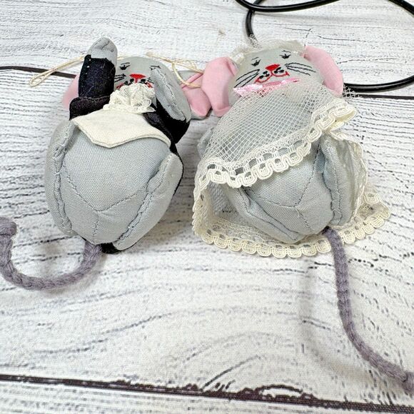 VINTAGE Mr. & Mrs. Mouse Bride Groom CHRISTMAS Ornaments LOT OF 2 Handmade 4” - Picture 3 of 3
